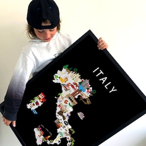 Poster dell'Italia / Carta / Educativo / 50 x 70 cm / Bambini / Mappa del mondo / Stanza dei bambini / Viaggi / Decorazione murale sala giochi / Roma