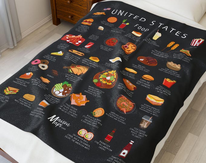 American Food Plush Blanket: USA Cuisine Throw for Foodies