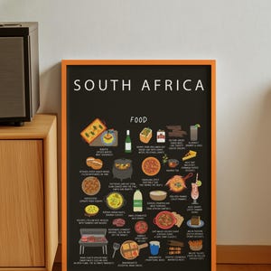 South Africa Food Poster | Traditional South African Cuisine Wall Art | Kitchen Decor | Perfect Gift for Foodies, Expats, and Travelers