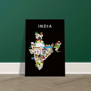 Affiche de l'Inde | Papier | Éducatif | 50 x 70 cm | Enfants | Carte du monde | Chambre d'enfant | Voyage | Décoration murale salle de jeux