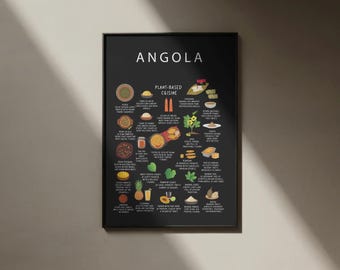 Angola Plant Based Food Poster | Vegan African Cuisine Wall Art | Funge Kizaca Calulu | Kitchen Decor