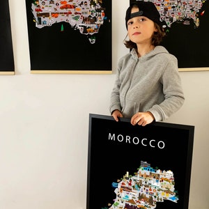 Poster del Marocco / Carta / Educativo / 50 x 70 cm / Bambini / Mappa del mondo / Cameretta dei bambini / Viaggio / Decorazione murale per sala giochi