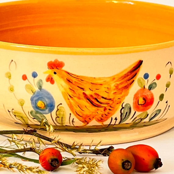 Bowl 600ml. Ceramic Bowl With Hand-painted chicken - Etsy