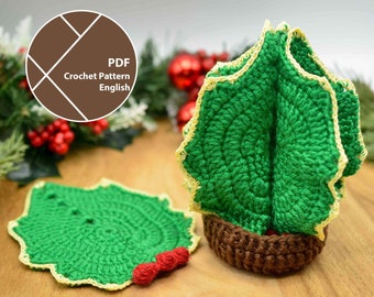Holiday Crochet Pattern: Holly Christmas Tree Coaster Set
