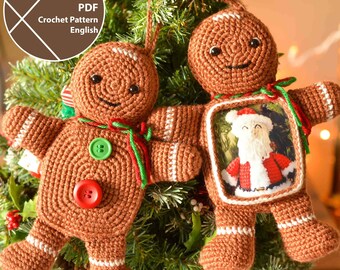 Virkmönster för julgransprydnaden Pepparkaksgubben, syfri julram, PDF för omedelbar nedladdning