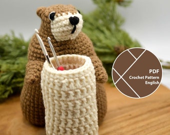 Groundhog with Handy Basket Crochet Pattern, Spring Amigurumi, Woodchuck, No Sew, PDF for instant download