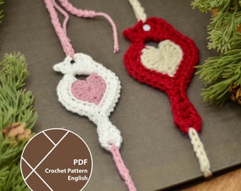 Valentine Lovebird Bookmark Crochet Pattern, PDF for instant download