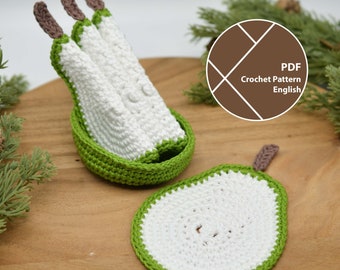 Pear Slices Coaster Set Crochet Pattern, PDF for instant download