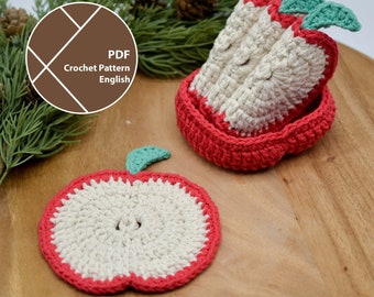 Apple Slices Coaster Set Crochet Pattern, PDF for instant download