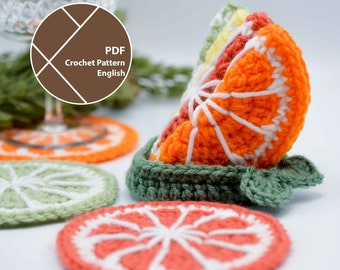 Citrus Slices Coaster Set Crochet Pattern, PDF for instant download