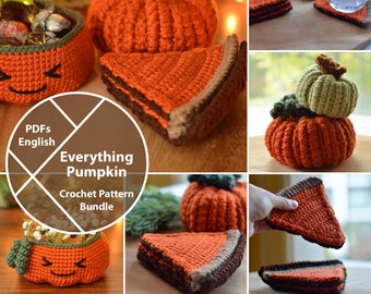 Pumpkin Crochet Pattern Bundle: Curly Vine Pumpkin, Pumpkin Pie Coaster Set, Pumpkin Bowl, PDF for Instant Download