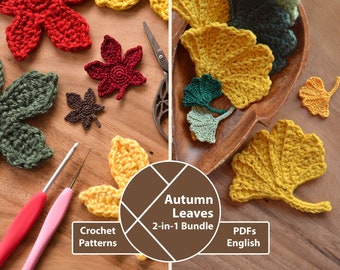 Crochet Patterns: Autumn Leaves, Ginkgo Leaf, Maple Leaf, Crochet Applique, PDF for Instant Download