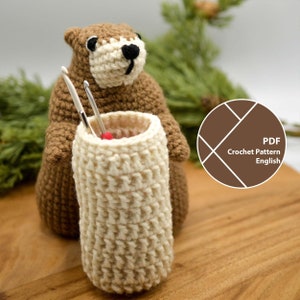 Groundhog with a Basket No Sew Crochet Pattern, Amigurumi Hook Holder, PDF for instant download
