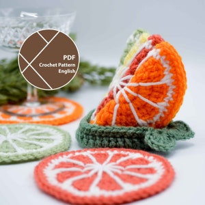 Citrus Slices Coaster Set Crochet Pattern, PDF for instant download