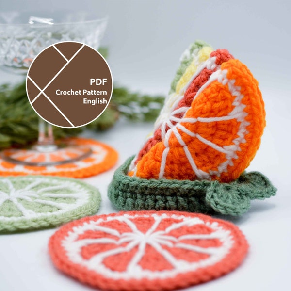 Citrus Slices Coaster Set Crochet Pattern, PDF for instant download