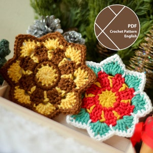 Crochet Coaster Pattern, Holiday Sunshine Blossom, PDF for Instant Download