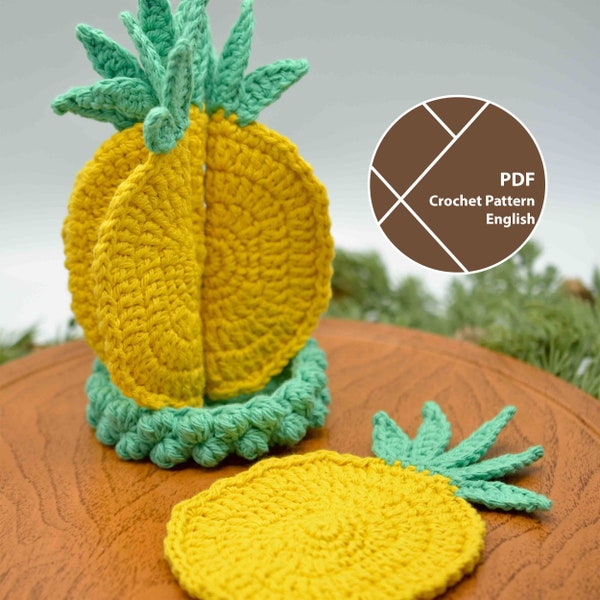 Pineapple Slices Coaster Set Crochet Pattern, PDF for instant download