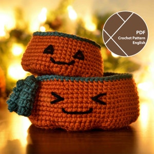 Halloween Small Pumpkin Basket Crochet Pattern, Two sizes included, PDF for instant download