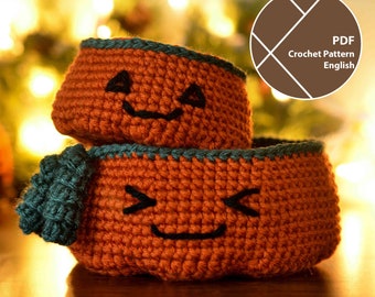 Halloween Small Pumpkin Basket Crochet Pattern, Two sizes included, PDF for instant download