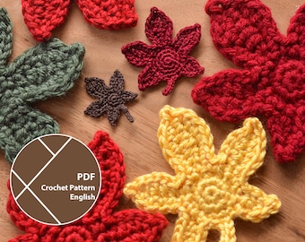 Patrón de crochet de hojas de arce, hojas de otoño, adorno de crochet para otoño, PDF para descarga instantánea