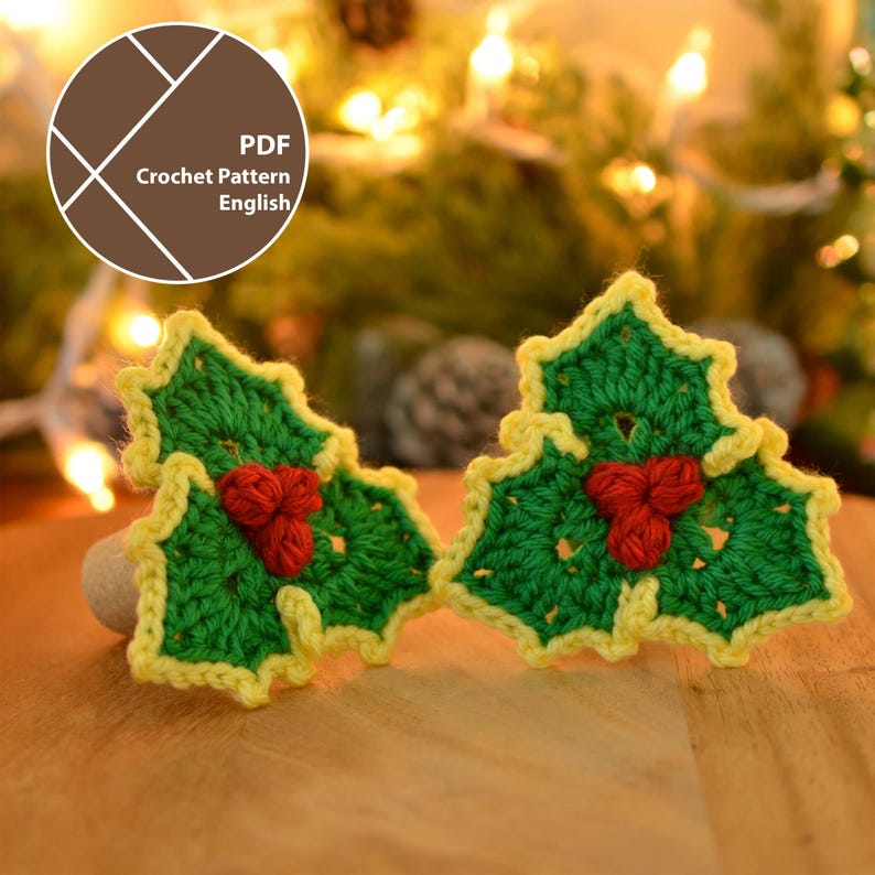 Holly Leaf With Berries Crochet Pattern, Holiday Ornament, PDF for ...