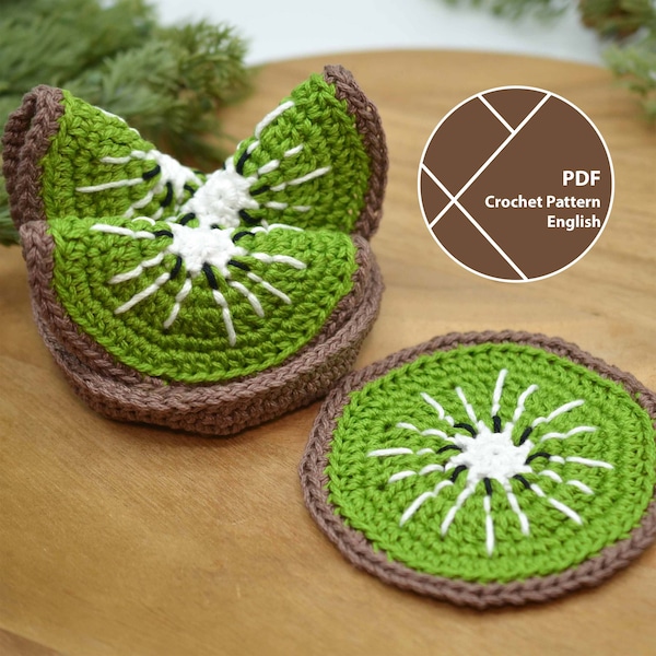 Ensemble de sous-verres kiwi, motif au crochet, PDF à télécharger immédiatement