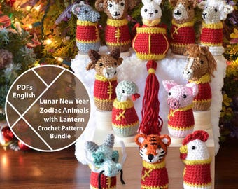 12-in-1 Lunar New Year Zodiac Animal with Lantern Crochet Pattern Bundle, PDFs for instant download