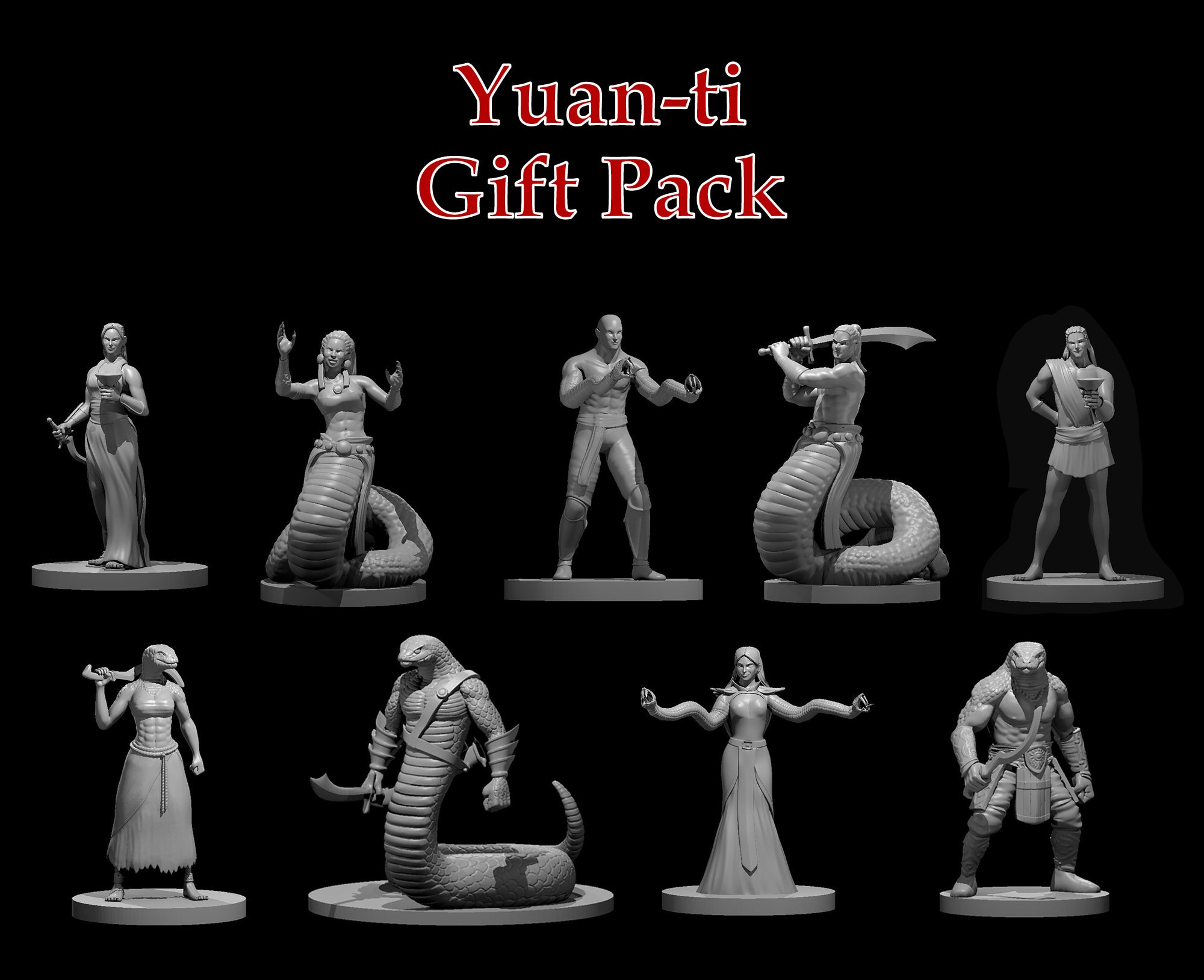Yuanti Serpent People Gift Pack, Full Set 3D Printed Tough Resin