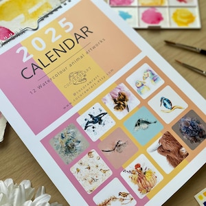 2025 Wall Calendar, Wildlife Watercolour Art, Wildlife Calendar, Animal Calendar, UK Calendar