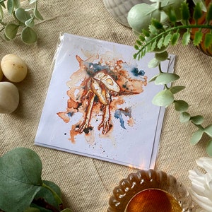 Tyrannosaurus Rex aquarel wenskaart, handgeschilderde dino-kunstkaart voor verjaardagen, prachtig op de natuur geïnspireerd cadeau, dinosaurusschilderij