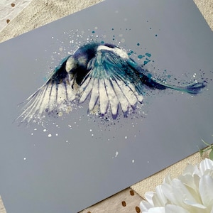 Magpie Print | British Bird Art | Watercolour Animal Wildlife Painting | Abstract Bird Wall Art | Nature Lover Gift