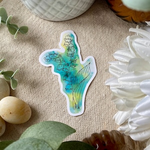 Sticker aquarelle muguet, sticker bouteille d'eau, art floral, sticker floral pour ordinateur portable, vinyle imperméable, cadeau pour amoureux des plantes