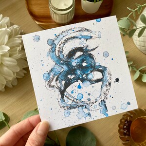 Octopus aquarel wenskaart, handgeschilderde zeedieren kunstkaart voor verjaardagen, prachtig op de natuur geïnspireerd cadeau, zeeleven kunst