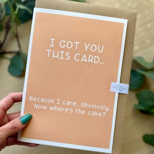 Grappige wenskaart | Waar is de taart? | Milieuvriendelijke kaarten | Gerecycled | Kraft-envelop