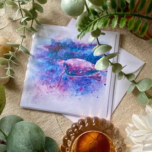 Sea Turtle Watercolour Greetings Card, Hand-Painted Sea-Life Art Card for Birthdays, Beautiful Nature-Inspired Gift, Marine Life Art