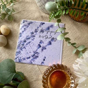 Cartão de felicitações em aquarela de lavanda, cartão de arte com flores pintadas à mão para aniversários, lindo presente inspirado na natureza, cartão para amantes de plantas