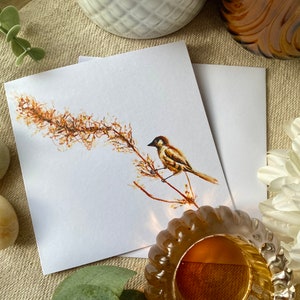 Cartão de saudação da natureza do pardal, pássaro pardal aquarela, cartão de saudação de arte, cartão de agradecimento de animal fofo, cartões de aquarela pássaros britânicos