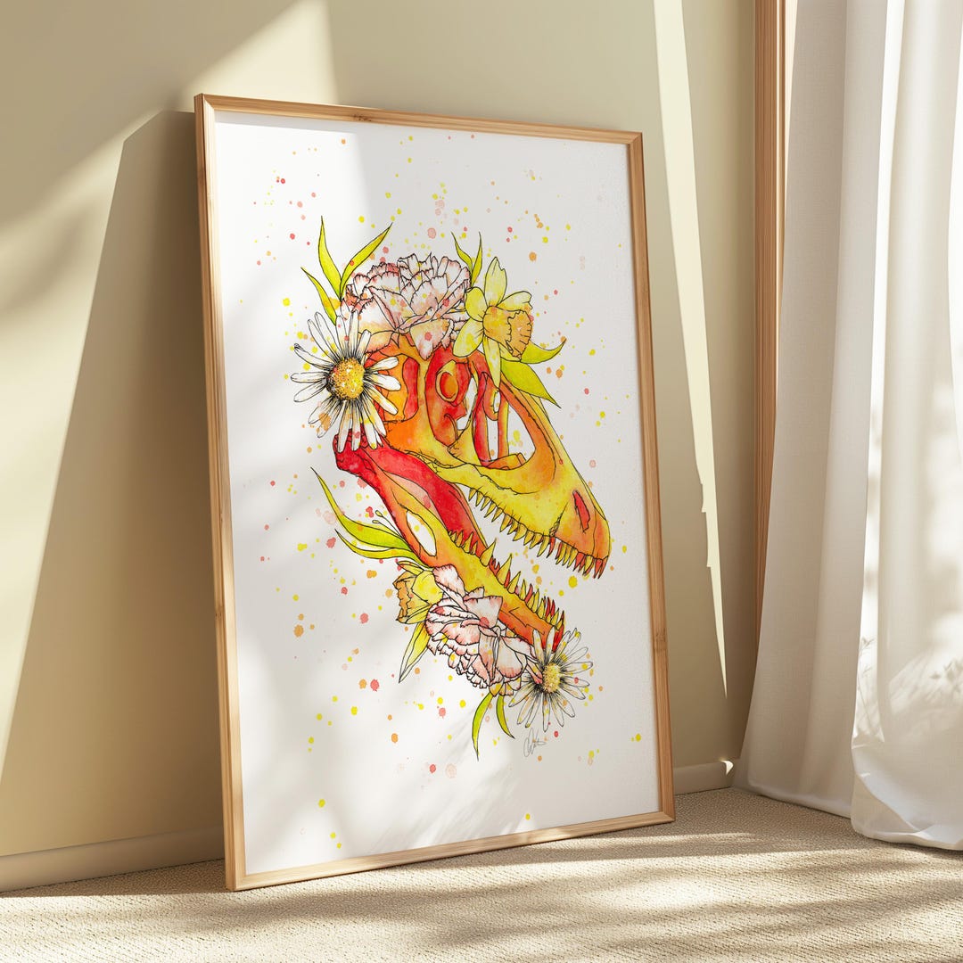 Deinonychus Skull Giclee Print | Watercolour Paleo Dinosaur Fossil Art ...