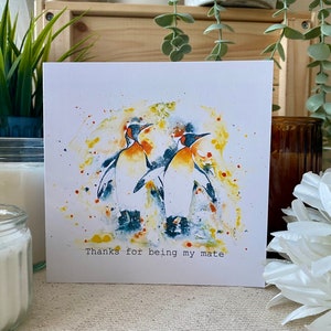 Funny Joke Penguin Greeting Card, Watercolour King Penguin, Silly Greeting Card, Cute Animal Thank You Card, Best Friend Card, Best Mate