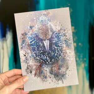 Postal A5 Impresión artística en miniatura Arte mural con pájaro estornino Postal para enmarcar Obra de arte con aves Postal de acuarela