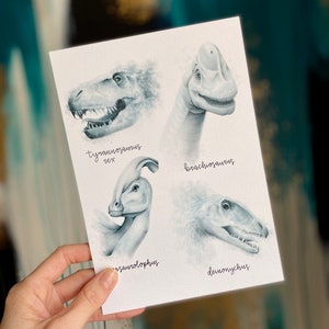 Postkarte A5 Art Mini Print Dino Collection Art Blaue Wandkunst Aquarell Postkarte zum Einrahmen Dinosaurier Wandkunst Kinderzimmer Dekor