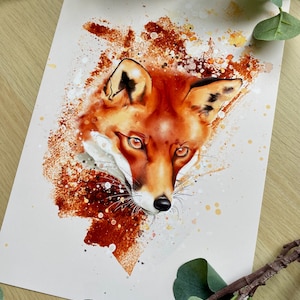 Stampa di volpe / Realismo astratto / Arte murale della fauna selvatica del Regno Unito / Natura ad acquerello / Predatore di vertice / Volpe rossa