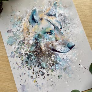 Stampa di lupo / Realismo astratto / Arte murale della fauna selvatica / Natura ad acquerello / Predatore di vertice / Alpha