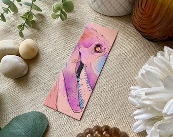 Deinonychus Dinosaur Bookmark, Colourful Pink Design, Perfect for Book Lovers, Unique Paleontology Gift, Page Marker Art