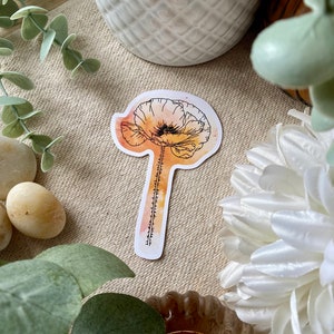 Sticker aquarelle coquelicot, sticker bouteille d'eau, art floral, sticker floral pour ordinateur portable, vinyle imperméable, cadeau pour amoureux des plantes
