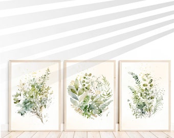 Boho Greenery Digital Pintables| Trio cool green wall art prints| Instant Digital Downloadable Prints