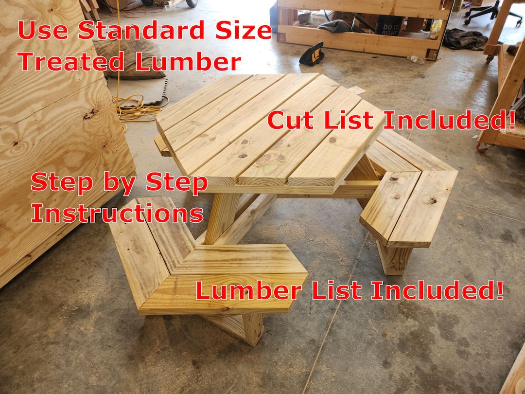 Hexagon Picnic Table Plans – DIY 6-person Outdoor Furniture (digital ...