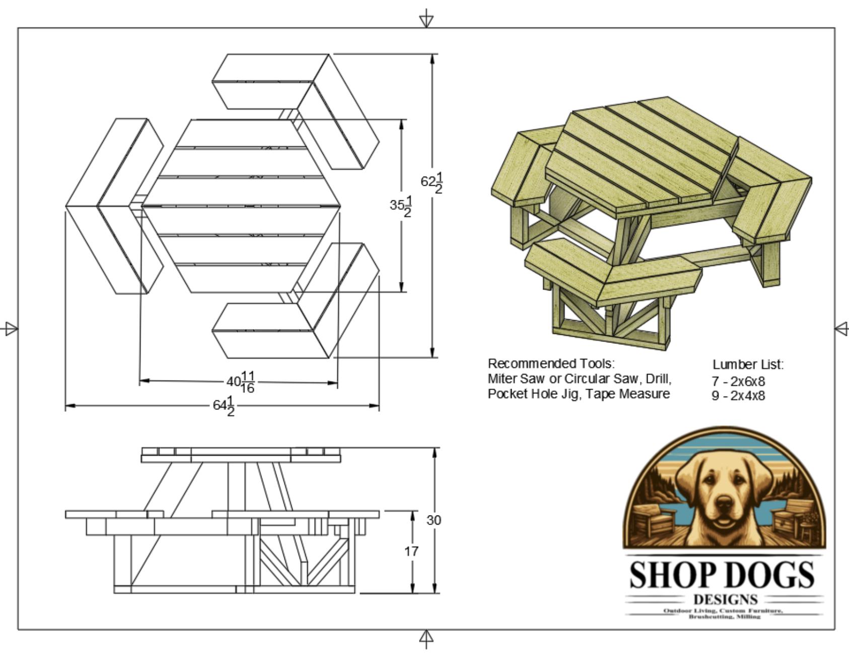 Hexagon Picnic Table Plans – DIY 6-person Outdoor Furniture (digital ...