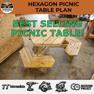Hexagon Picnic Table Plans – DIY 6-Person Outdoor Furniture (Digital Download)