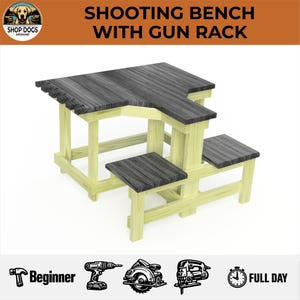 Shooting Bench Plans with optional Gun Rack - Easy DIY Plans with material list, cut list, and step by step directions.